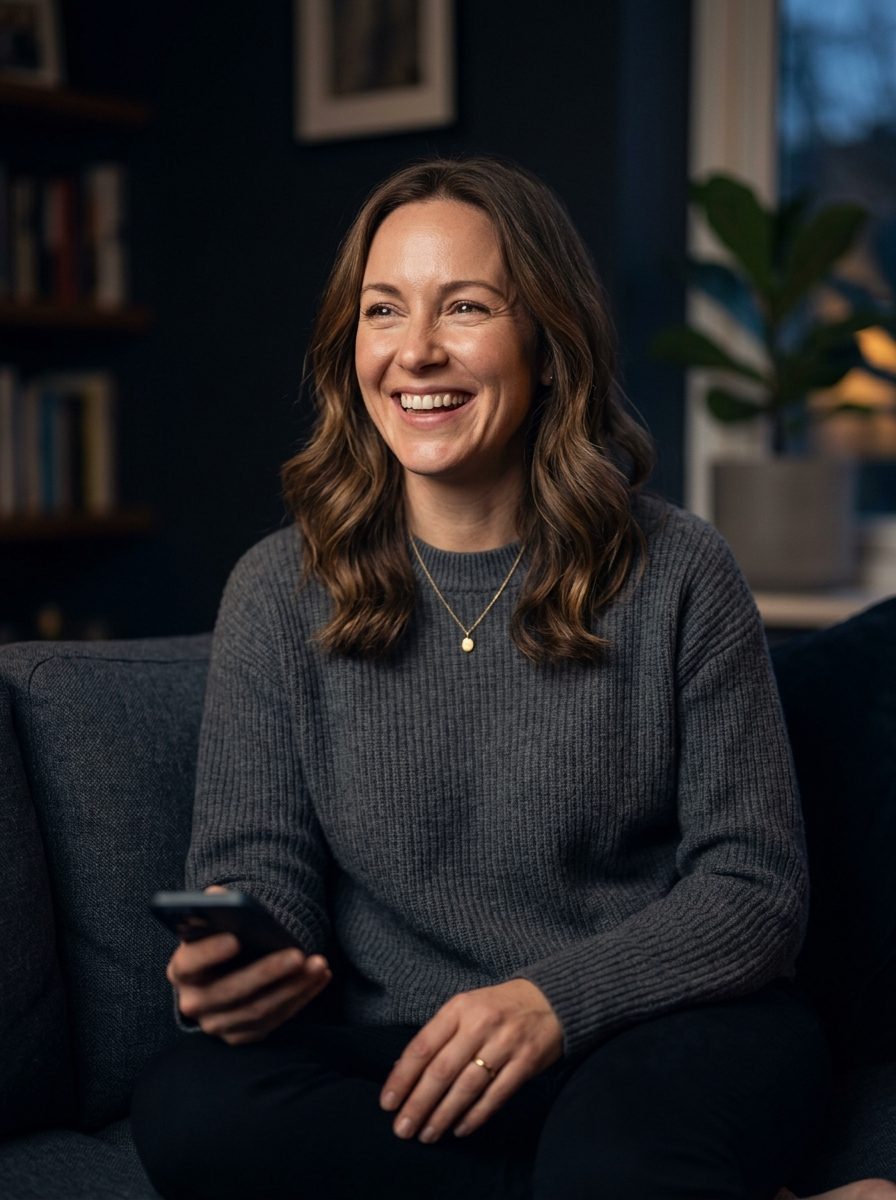 Smiling woman relaxing at home